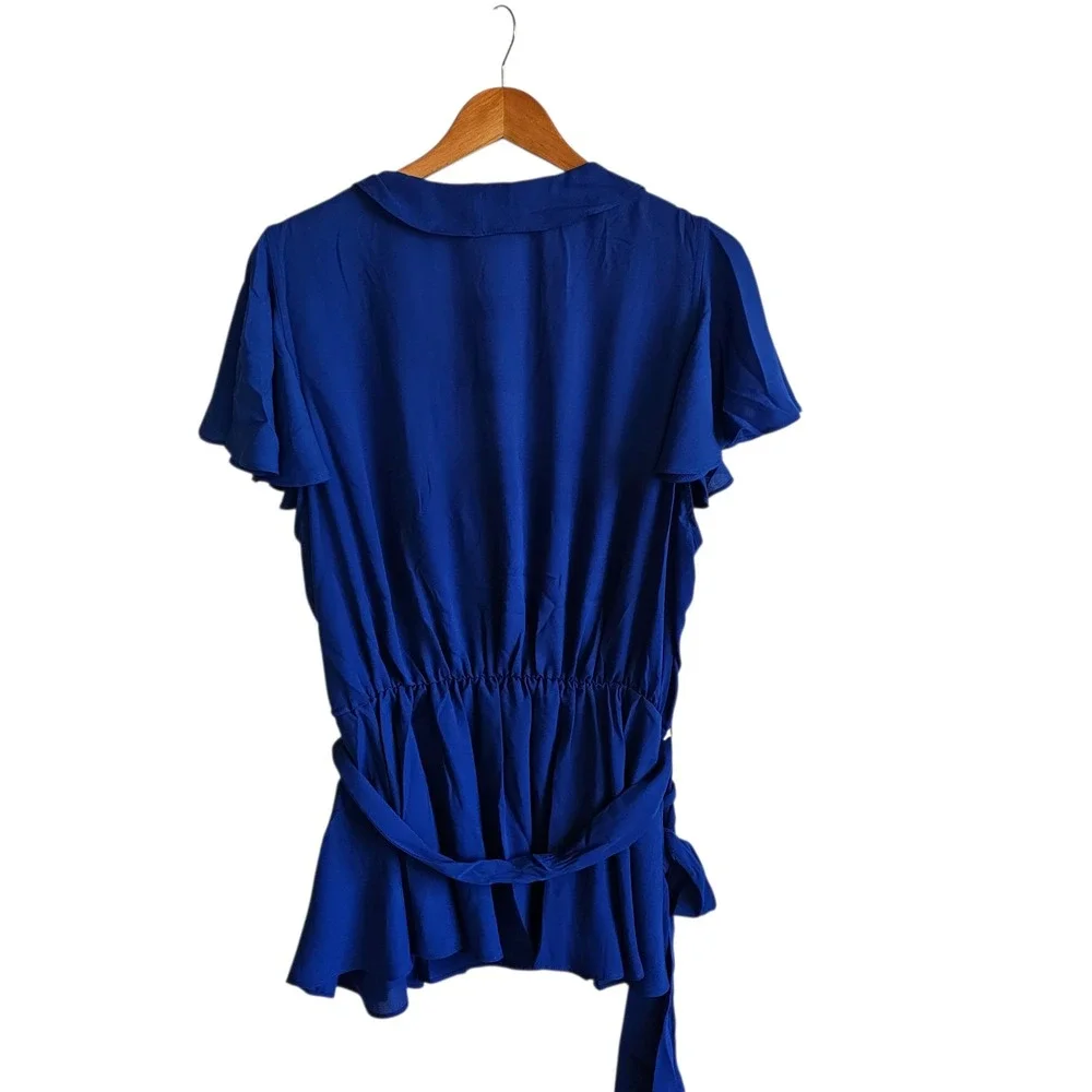 City Chic Women's Blue Ruffle Wrap Blouse Top Plus Size 2X 20 NWT - Picture 9 of 13